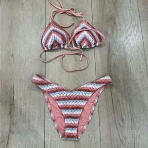 Striped Pink and White Bikini Set